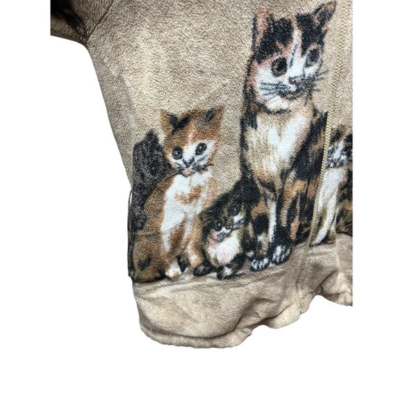 Vintage Blair Cats Kittens Jacket Coat Fleece Zip Women’s Sz M Brown Tan - Picture 4 of 10